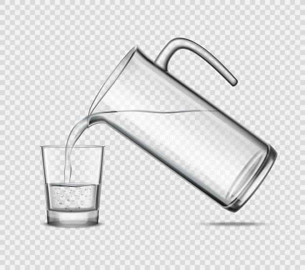 Vettore gratuito acqua di versamento in vetro su fondo trasparente