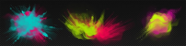 Free vector powder holi paints colorful clouds or explosions