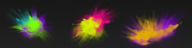 Free vector powder holi paints colorful clouds or explosions