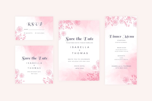 Powder pastel wedding stationery set