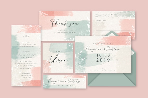 Free vector powder pink pastel wedding stationery