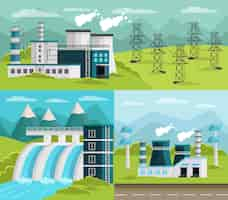 Free vector power generation illustrations set