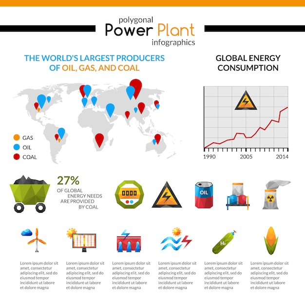 Электростанция и добыча полезных ископаемых инфографики
