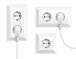 Free vector power socket realistic set with isolated wall mounted power outlets with electric plugs
