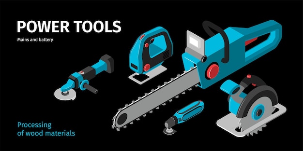 Free vector power tools isometric banner