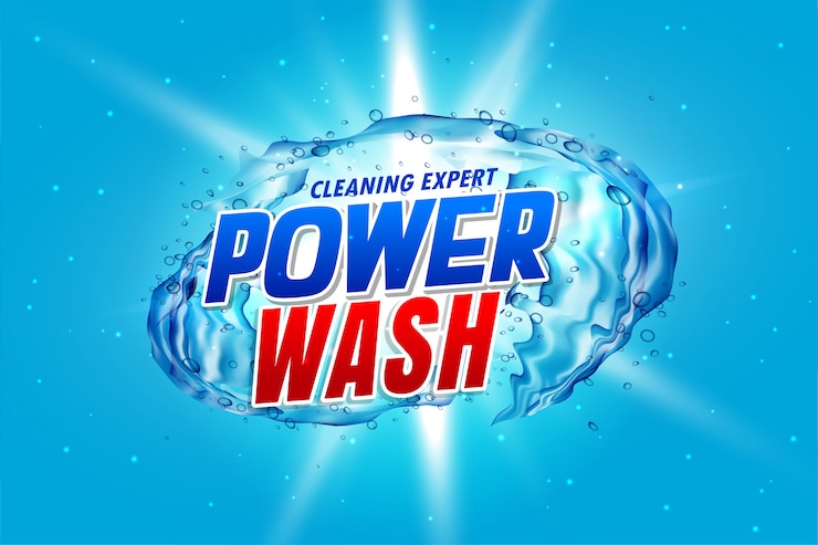 Free Vector power wash detergent packaging with water splash