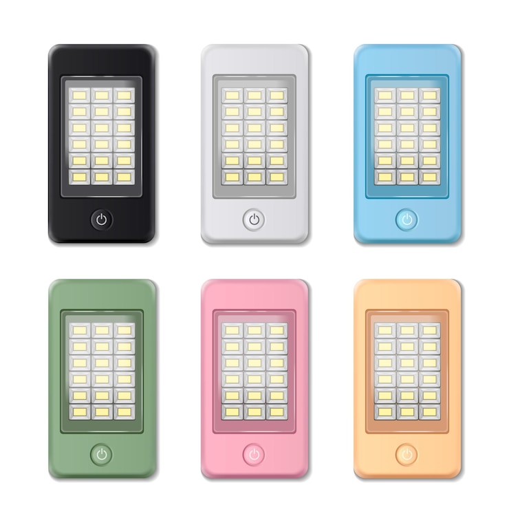 Free Vector powerbank realistic icons set with multicolor battery chargers isolated vector illustration