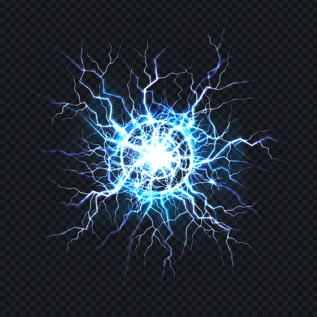Free vector powerful electrical discharge, lightning strike impact place realistic