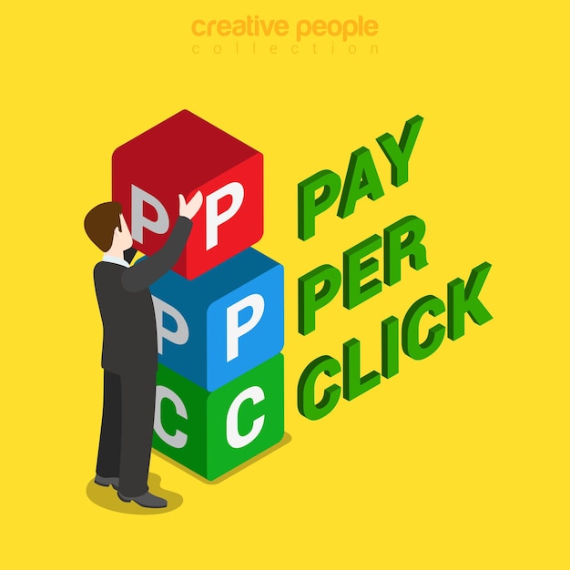 Vettore gratuito ppc pay per click flat isometrico