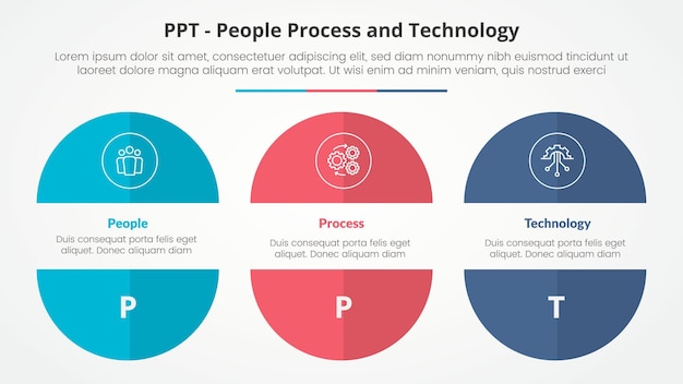 ppt framework infographic concept for slide presentation with big circle cut truncated half slice with 3 point list with flat style