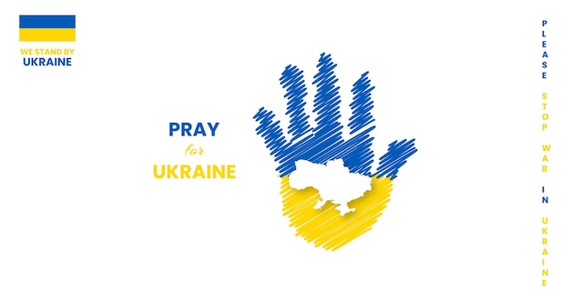 Молитесь за украину, остановите войну, спасите украину. я люблю украину. украинский флаг молится за концептуальный векторный дизайн. Premium векторы