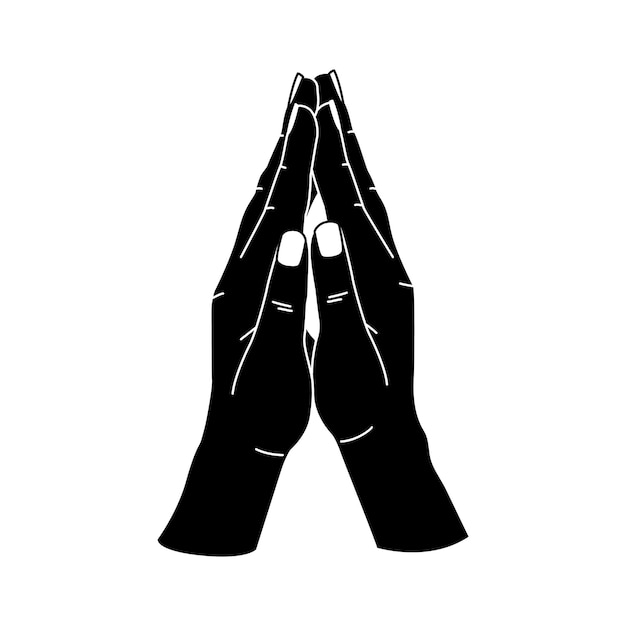 Prayer hands gesture, black monochrome. religious or spiritual symbol, black silhouette
