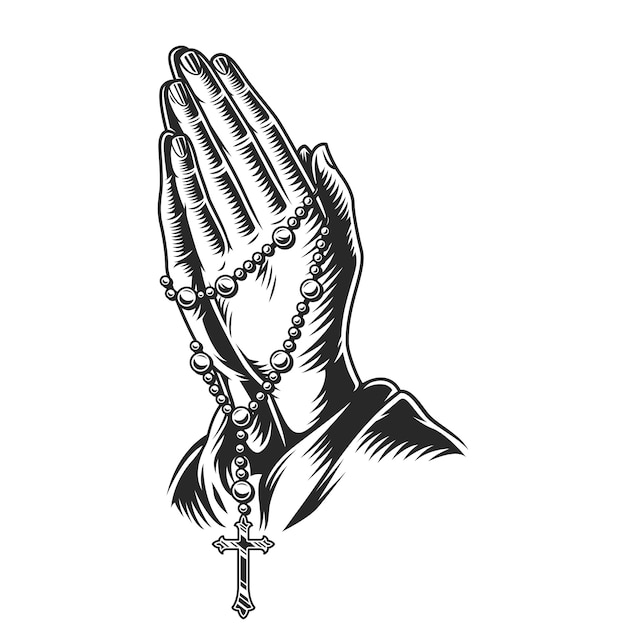 Молящиеся руки держат четки