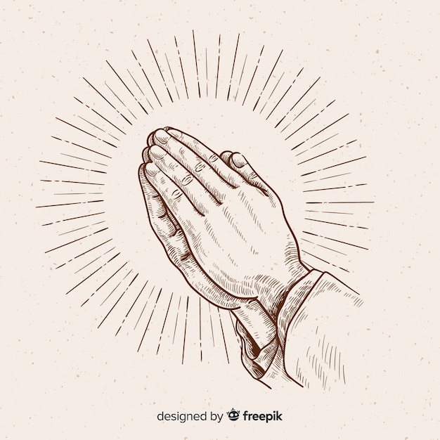 Free vector praying hands with rays background