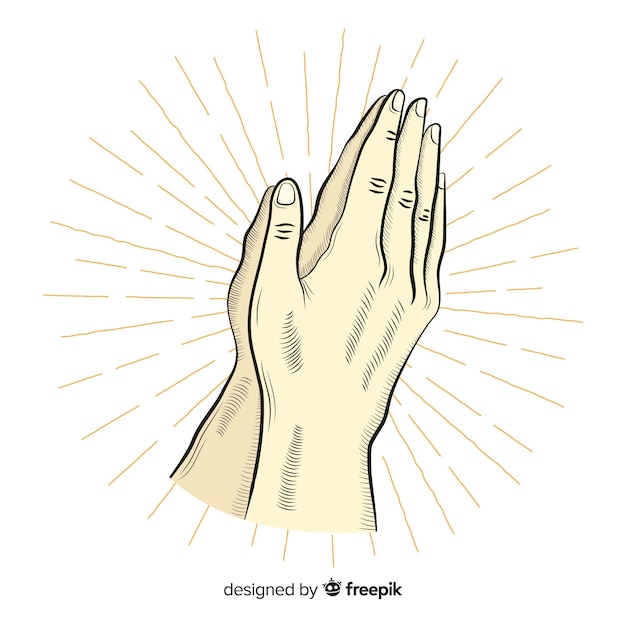 Praying hands with rays background