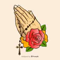 Free vector praying hands with rose background