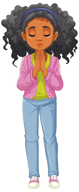 Free vector praying woman with curly hair
