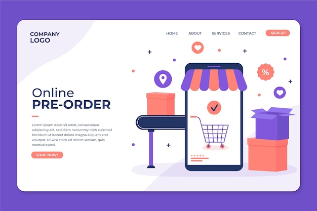 Free vector pre-order concept - landing page