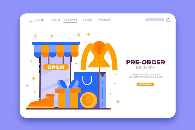 Free vector pre-order landing page with clothing