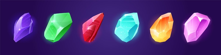 Free Vector precious gemstones color crystal stones vector cartoon set of shiny gems ruby diamond amethyst and emerald game icons of magic jewel crystals isolated on background