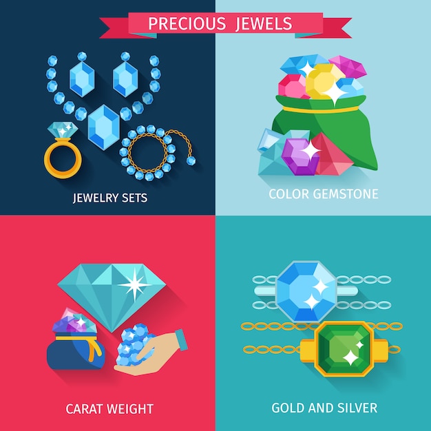 Precious jewels design concept set