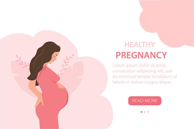 Pregnancy banner pregnant woman mom is expecting a baby vector illustration in cute cartoon style