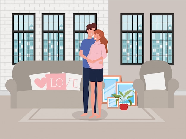 Free vector pregnancy couple in livingroom scene