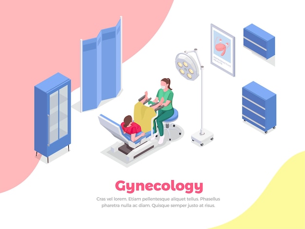 Pregnancy isometric composition with gynecologist examining woman