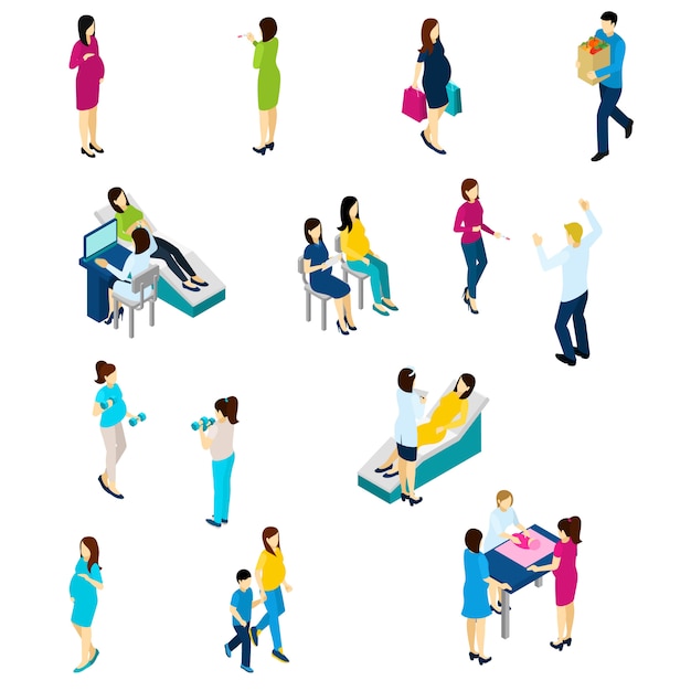 Pregnancy isometric Icons Set 