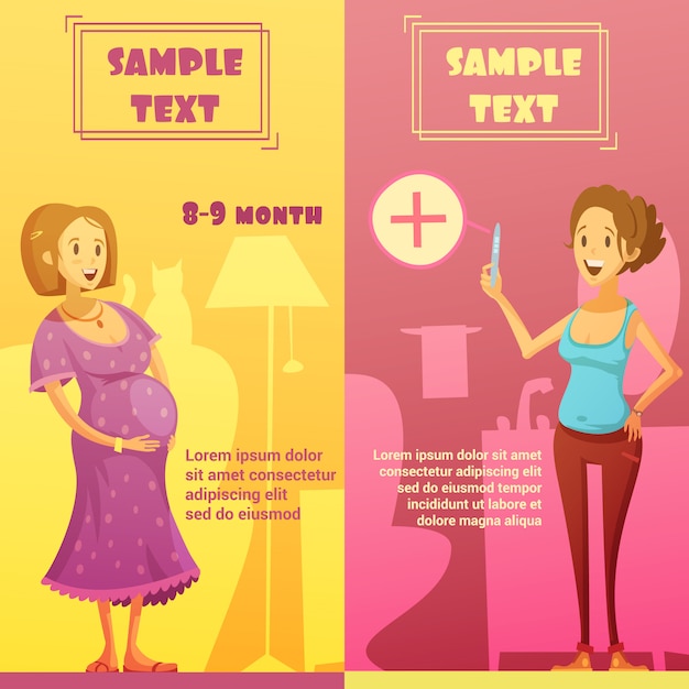 Pregnancy last quarter and strip test banners set with text sample