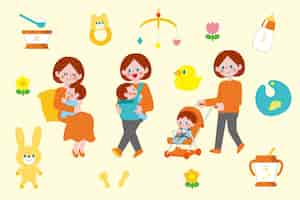 Free vector pregnancy and maternity scenes illustrated