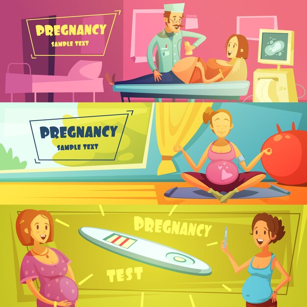 Pregnancy strop test ultrasound scan and exercises banners set