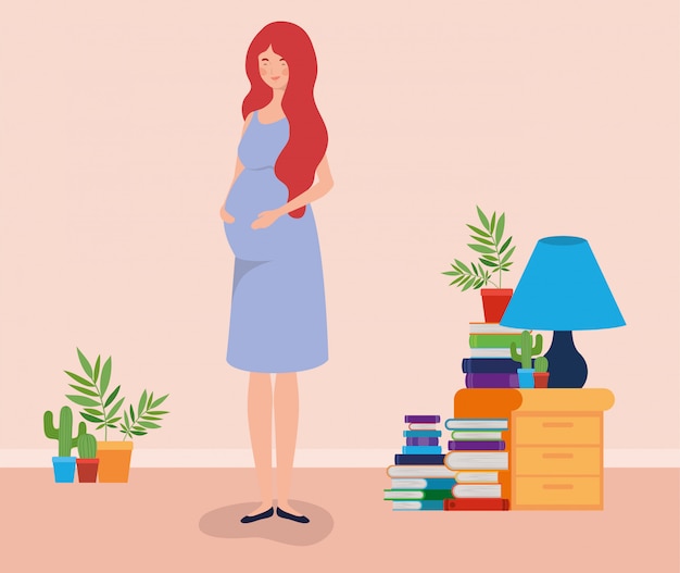 Free vector pregnancy woman in house place scene