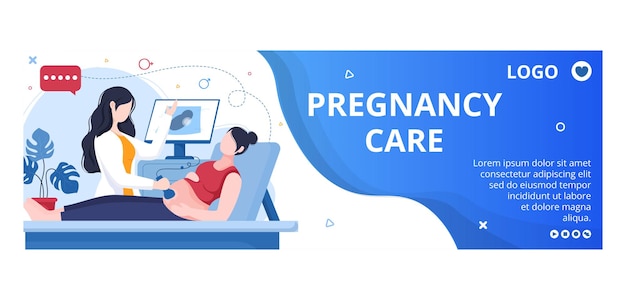 임산부 및 출산 보험 트위터 커버 건강 관리 템플릿 평면 그림 소셜 미디어 또는 인사말 카드에 대한 사각형 배경 편집 가능