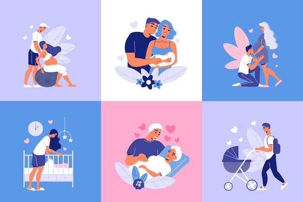 Free vector pregnant motherhood compositions set