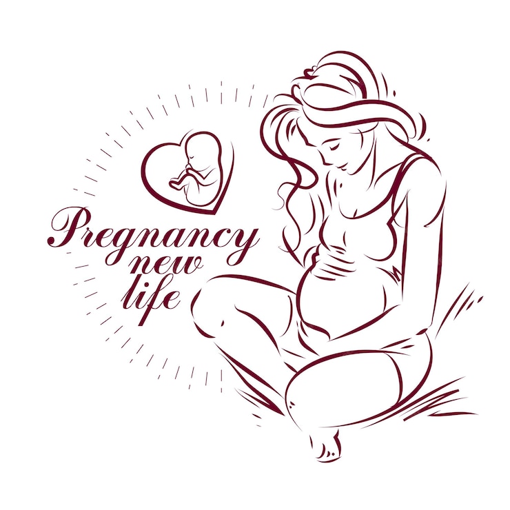  Pregnant woman elegant body silhouette, sketchy vector illustration. medical rehabilitation and chi