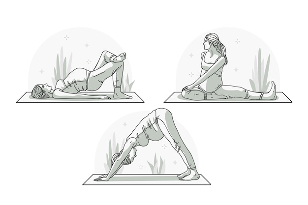 Free Vector pregnant women doing yoga pack