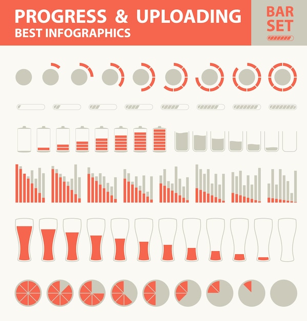 Pregress and uploading. Infographicx bar set