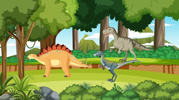 공룡 만화와 선사 시대 숲