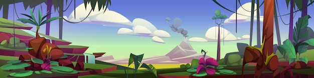 Free vector prehistoric landscape cartoon tropical background