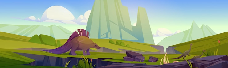 無料Vector 恐竜と山々のある先史時代の風景