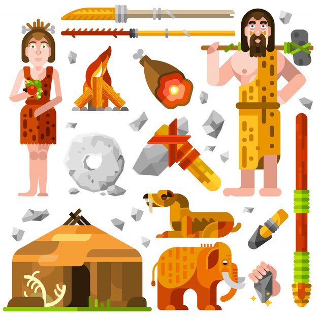 Prehistoric Stone Age Caveman Icons