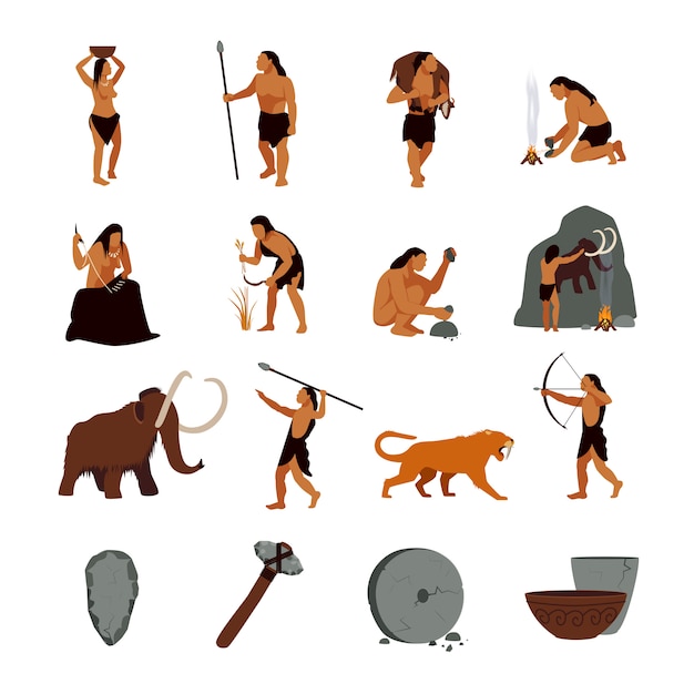 Free vector prehistoric stone age icons set