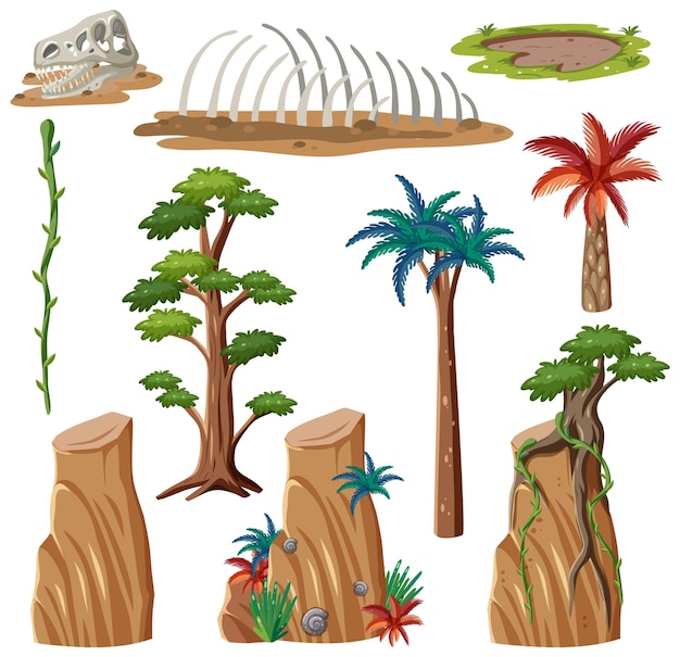 Free vector prehistoric tree and plant vector set