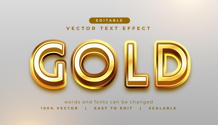무료 Vector 프리미엄 3d 골드 텍스트 효과 편집 가능한 대담한 단어