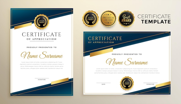 Modello di certificato aziendale premium con forme geometriche