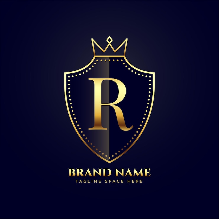 Free Vector premium and elegant letter r logo background with golden crown design