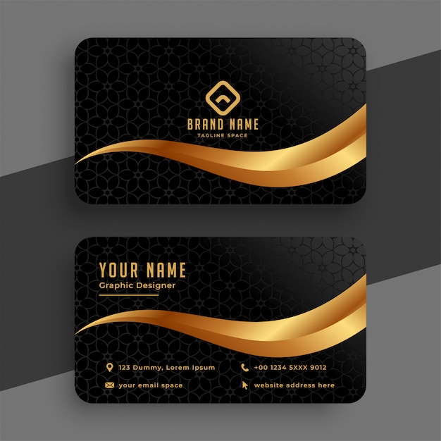 Бесплатное векторное изображение Премиум золотая и черная волнистая визитка