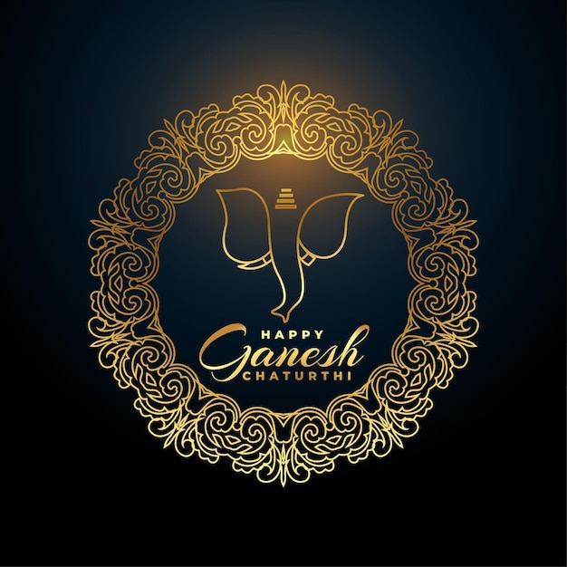 Free vector premium golden ganesh chaturthi festival banner in dark black background