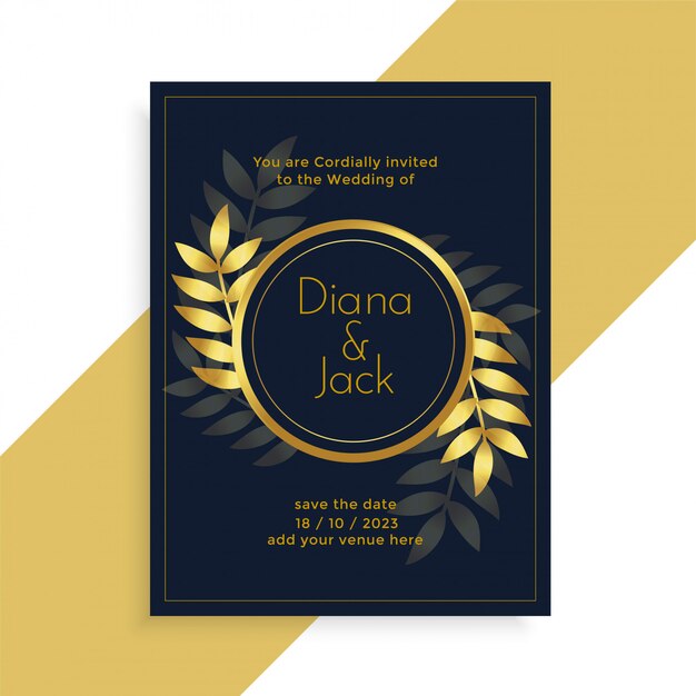 Premium golden leaves wedding card design